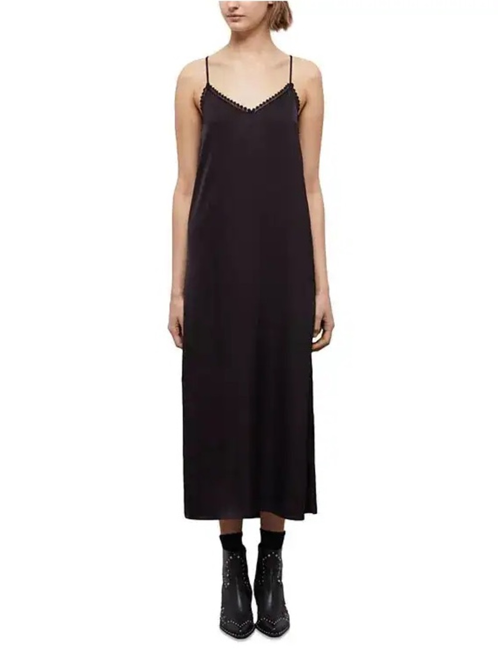 The Kooples Black Lace Trim Slip Dress Midi Maxi NWT Medium 6